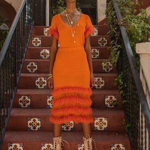 Orange fringe-trimmed v-neck top